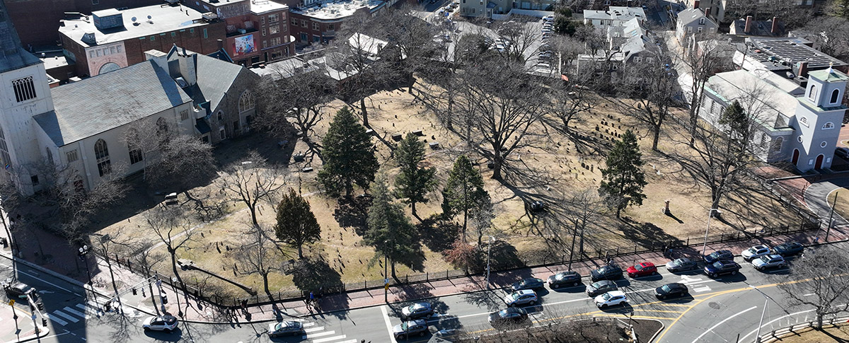 Cambridge old burying ground from the air